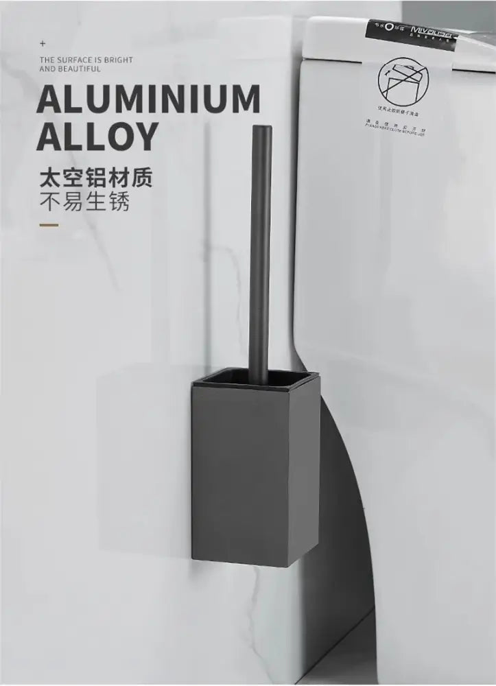 Decorbites™ black aluminum alloy toilet brush holder with sleek rectangular design and matte finish brush holder