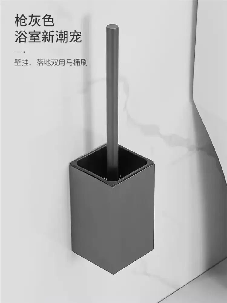 Gunmetal gray aluminum toilet brush holder with sleek modern design and matte finish from decorbites brush holder set