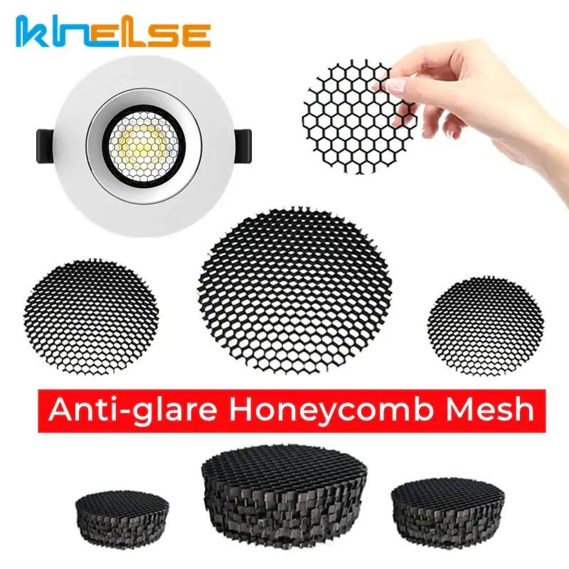 Decorbites aluminum honeycomb downlight grill in black for anti-glare spot lighting applications with honeycomb downlight design