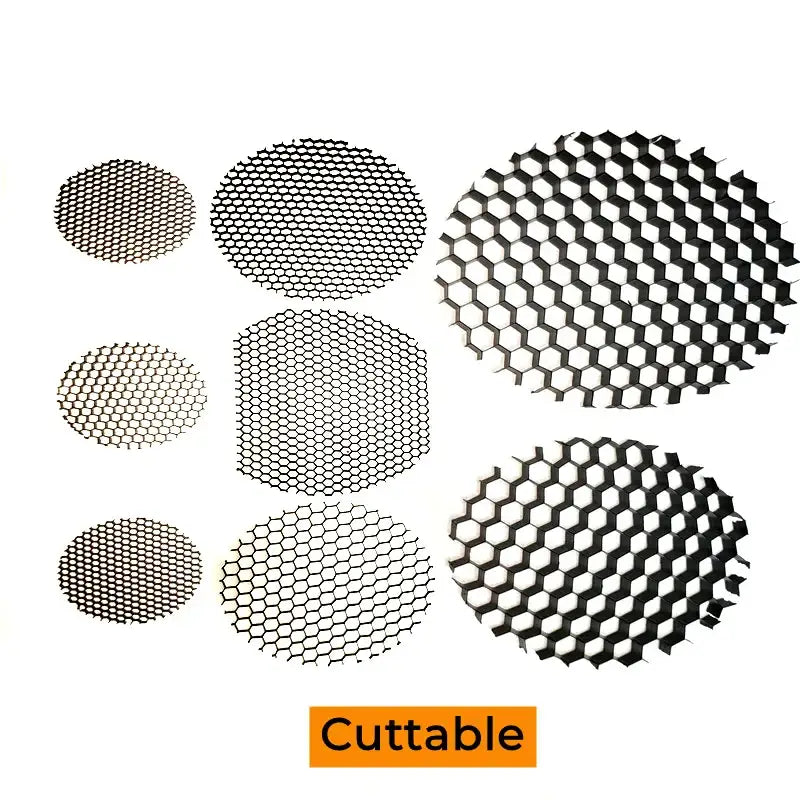 Black aluminum honeycomb downlight grill panels in various sizes for decorbites™ spot lighting fixtures