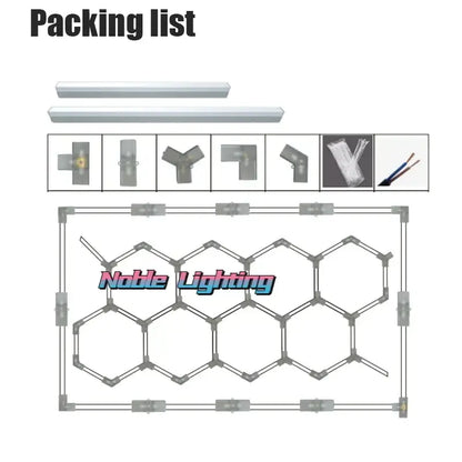 Silver aluminum housing hexagon led light bar with honeycomb design, modular interlocking connectors, and included wiring