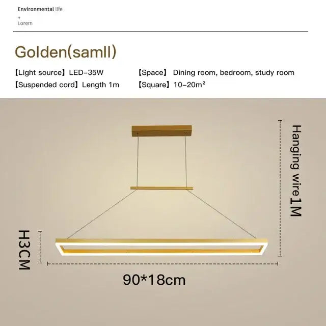 Modern gold-finished aluminum led ceiling chandelier with sleek minimalist design and 35w bulb for kitchen island and dining table