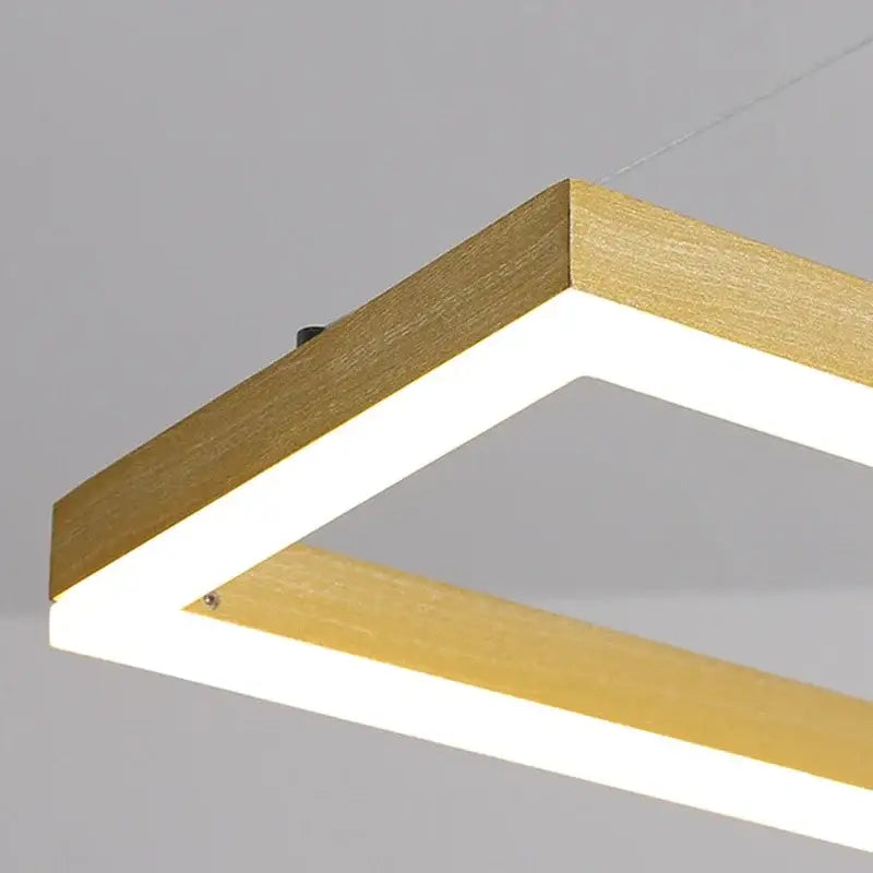Modern rectangular aluminum led ceiling chandelier with gold-finished wooden frame for kitchen island and dining table
