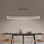 Modern rectangular aluminum led ceiling chandelier with sleek metallic frame and warm white led illumination for kitchen island