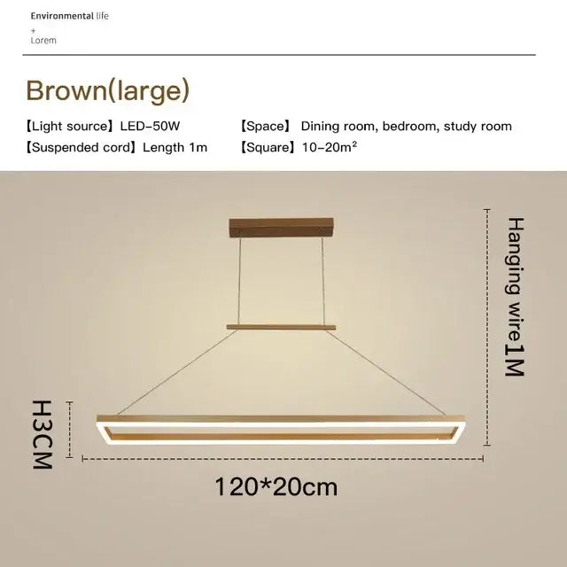 Decorbites™ aluminum led ceiling chandelier with brown rectangular wooden accents in modern minimalist design