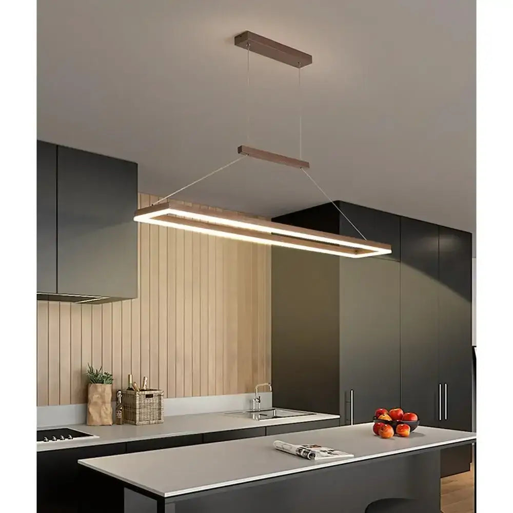 DecorBites aluminum led ceiling chandelier with sleek wooden frame and integrated led strip for modern interior lighting