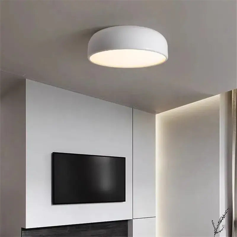 White circular aluminum led ceiling lamp by decorbites with smooth modern design for dining living room bedroom office