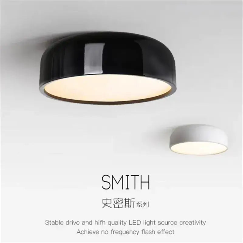 Black glossy aluminum led ceiling lamp with warm white illuminated interior for dining living bedroom office use