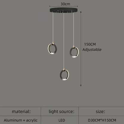 Modern black and silver aluminum led chandelier with adjustable height for luxury staircase lighting by DecorBites™