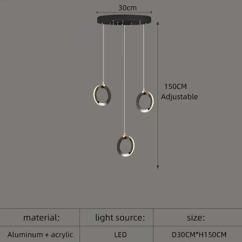 Modern black and silver aluminum led chandelier with adjustable height for luxury staircase lighting by DecorBites™