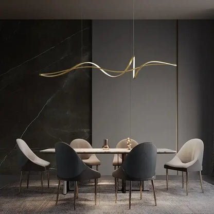 Golden wave-shaped aluminum led chandelier pendant light fixture for modern dining island decoration
