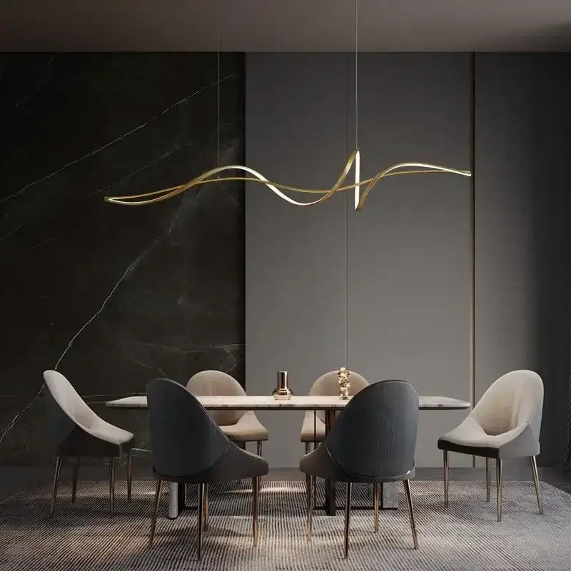 Golden wave-shaped aluminum led chandelier pendant light fixture for modern dining island decoration