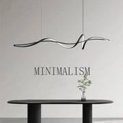 Black and silver aluminum led chandelier with sleek flowing design for modern dining island and stylish indoor decoration
