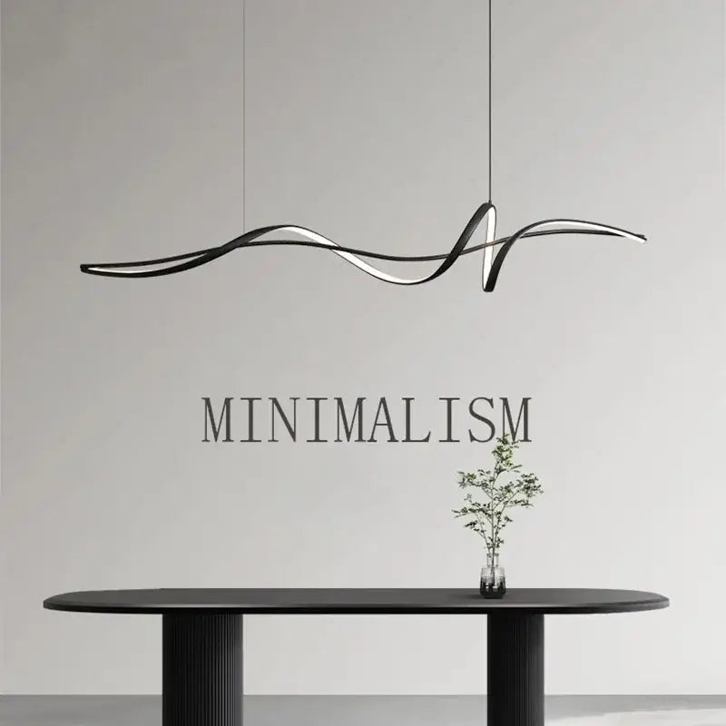 Black and silver aluminum led chandelier with sleek flowing design for modern dining island and stylish indoor decoration