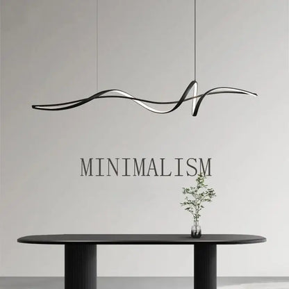 Modern silver aluminum led chandelier with sleek flowing wave design for stylish dining island lighting by decorbites