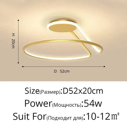 Gold-colored modern aluminum led chandelier with sleek curved design and integrated lighting for bedroom and kitchen use