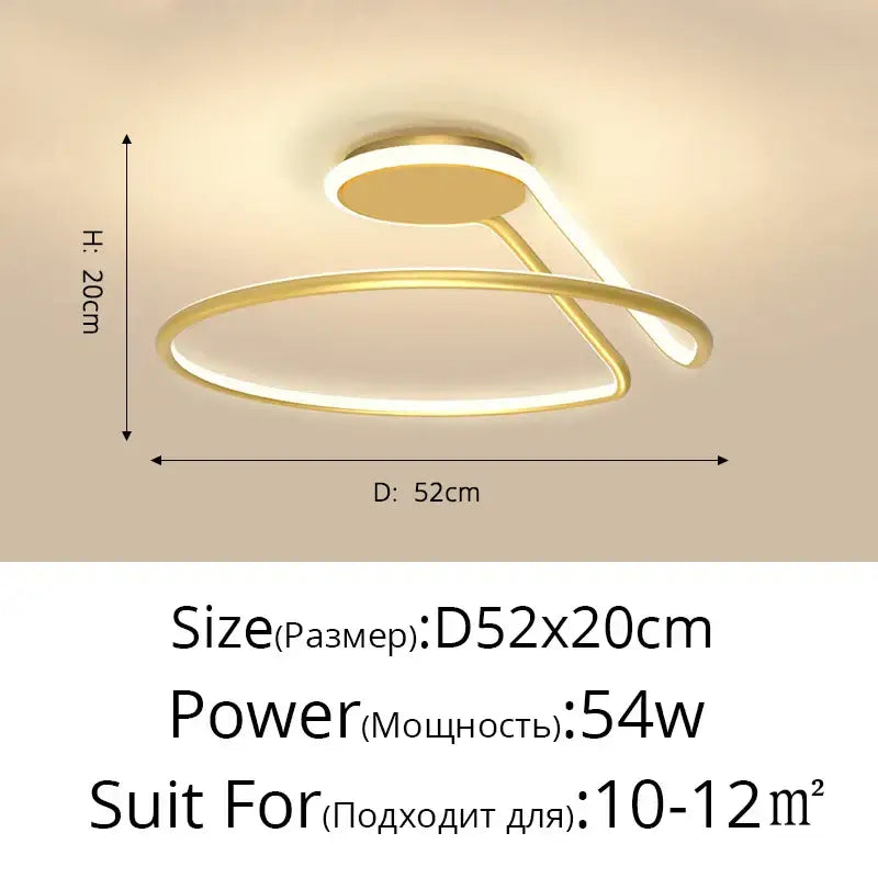 Gold-colored modern aluminum led chandelier with sleek curved design and integrated lighting for bedroom and kitchen use