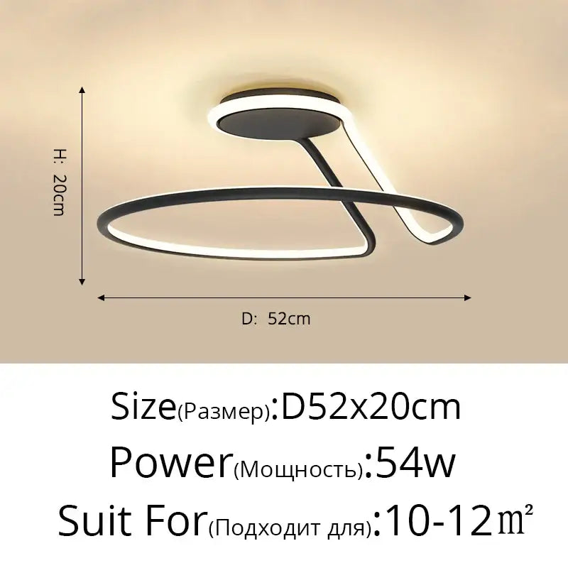 Modern black and white aluminum led chandelier with two interlocking rings for minimalist bedroom and kitchen lighting