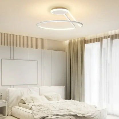 Modern white aluminum led chandelier with interlocking circular rings for minimalist bedroom and kitchen lighting fixtures