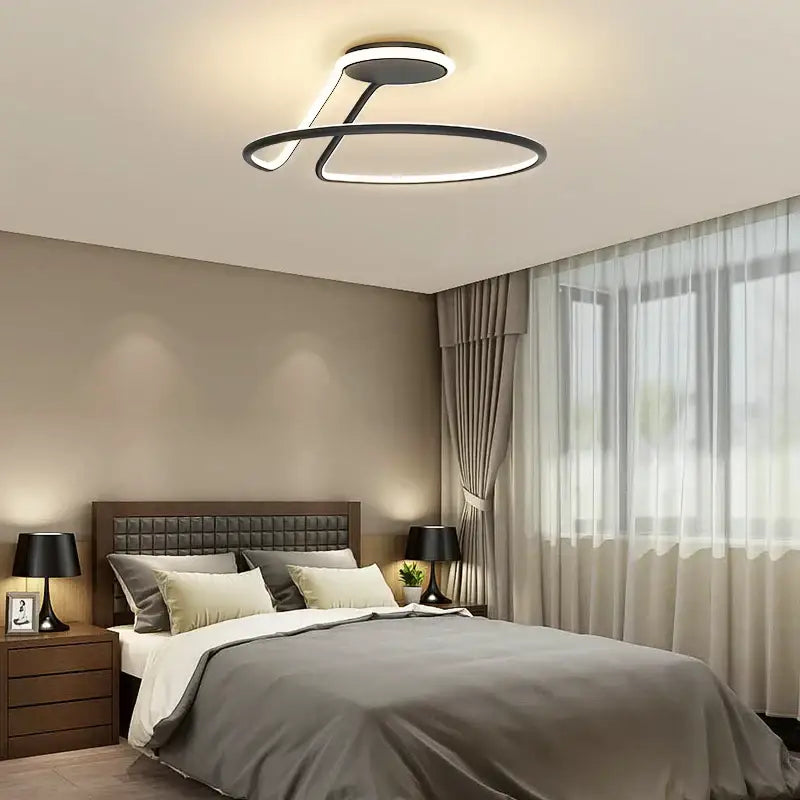 Modern black and white aluminum led chandelier with sleek minimalist design for bedroom and kitchen lighting fixtures