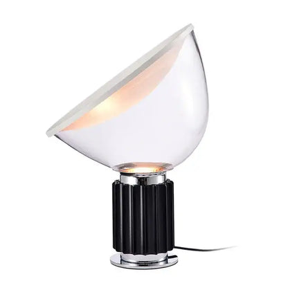 Decorbites aluminum led desk lamp with transparent glass dome, black ribbed base, and chrome accents for modern lighting