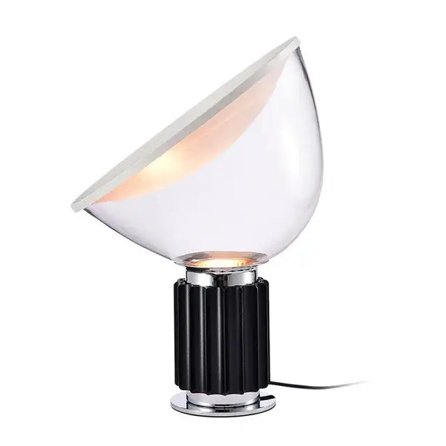 Decorbites aluminum led desk lamp with transparent glass dome, black ribbed base, and chrome accents for modern lighting