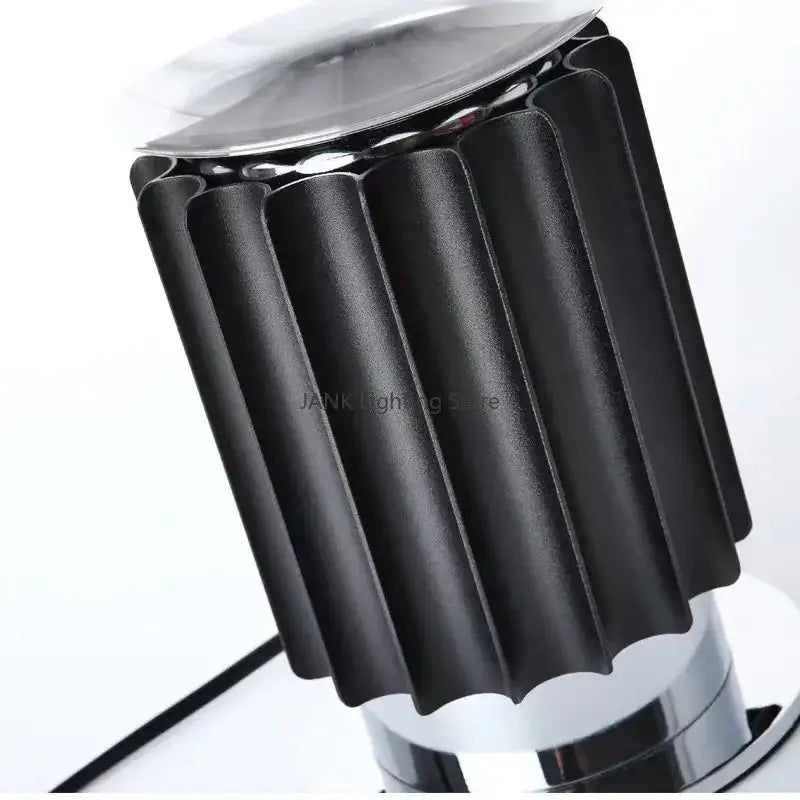 Black fluted lampshade aluminum led desk lamp with chrome base and clear glass top for high-end decor lighting