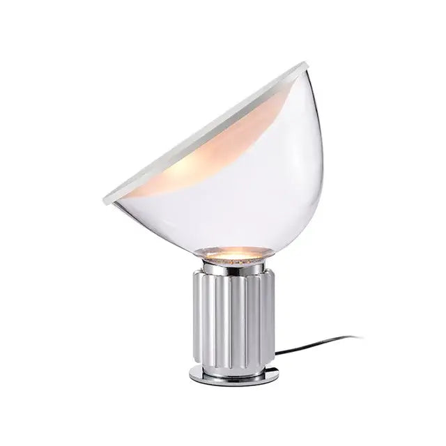 Decorbites aluminum led desk lamp with transparent glass dome and polished chrome base featuring vertical ridges