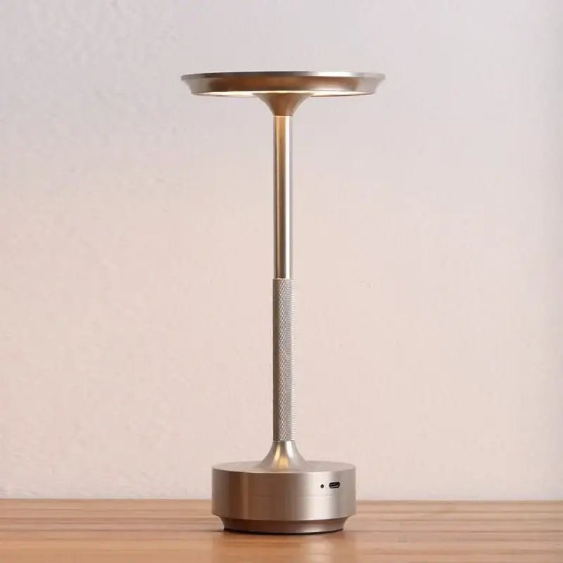 DecorBites aluminum led desk lamp with brushed metallic finish and adjustable height for living room use