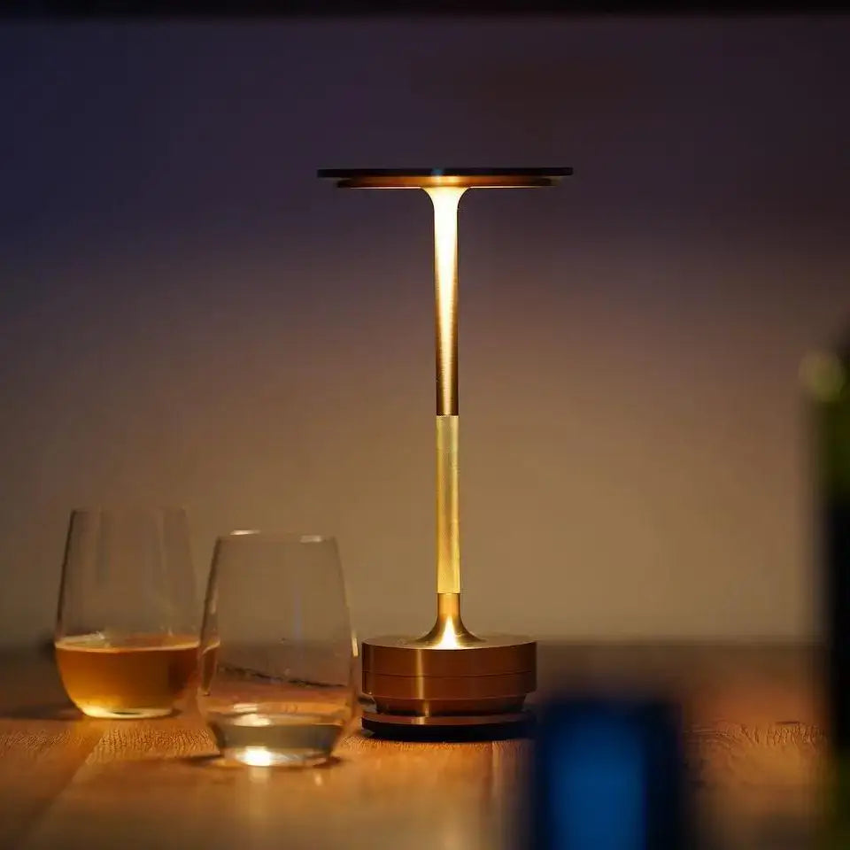Decorbites™ aluminum led desk lamp with brushed gold finish and minimalist design cordless for living room use