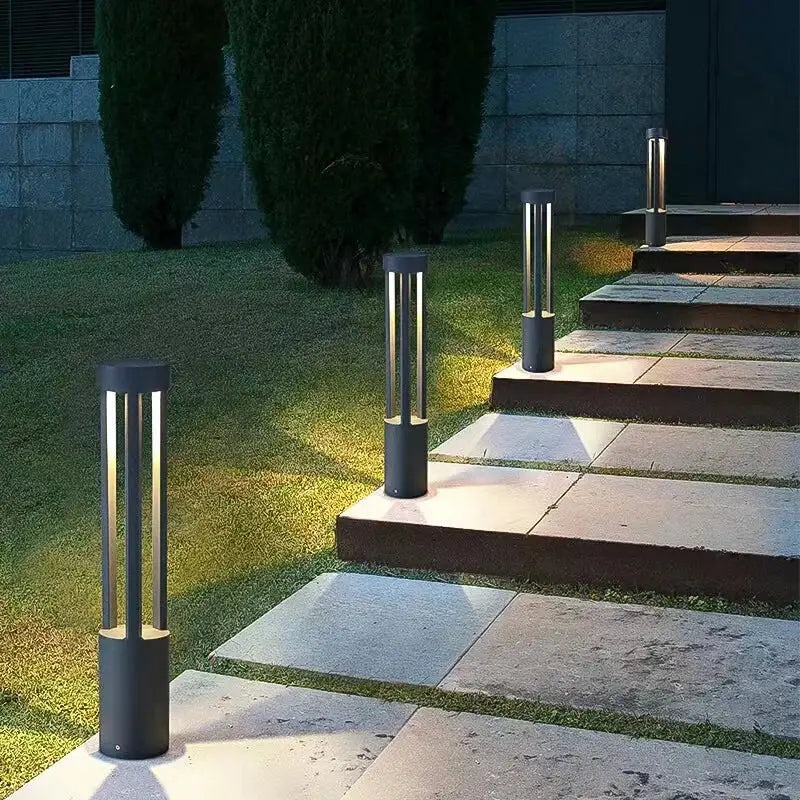 Modern black aluminum led garden light with cylindrical shape and warm illumination for outdoor landscape lamp use