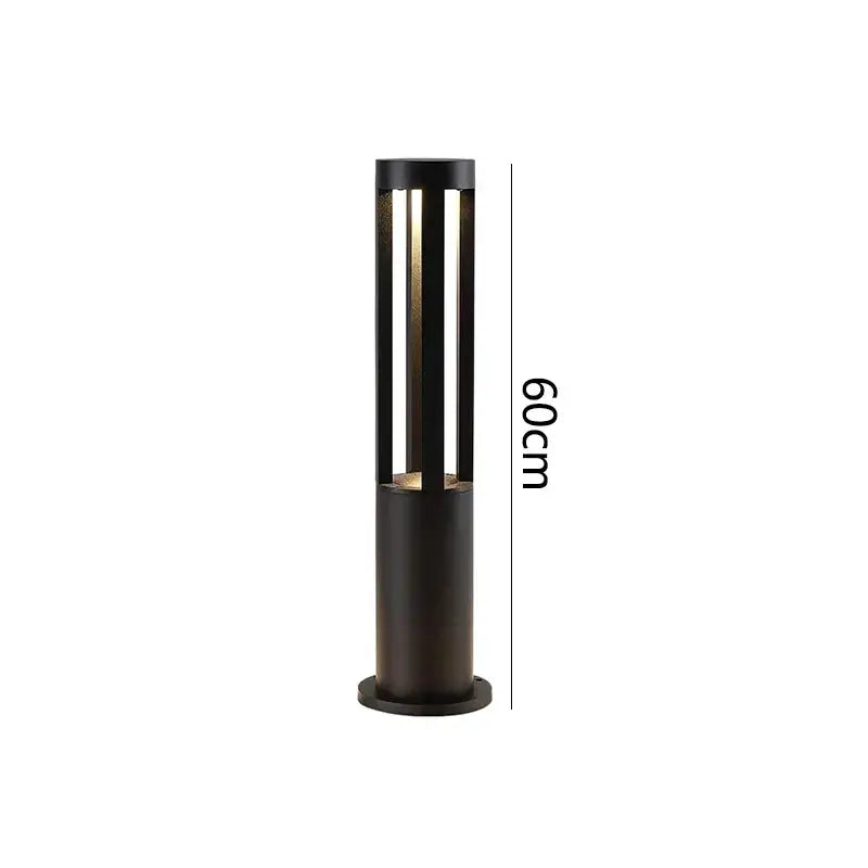 DecorBites aluminum led garden light black cylindrical outdoor landscape lamp with vertical slats and warm glow