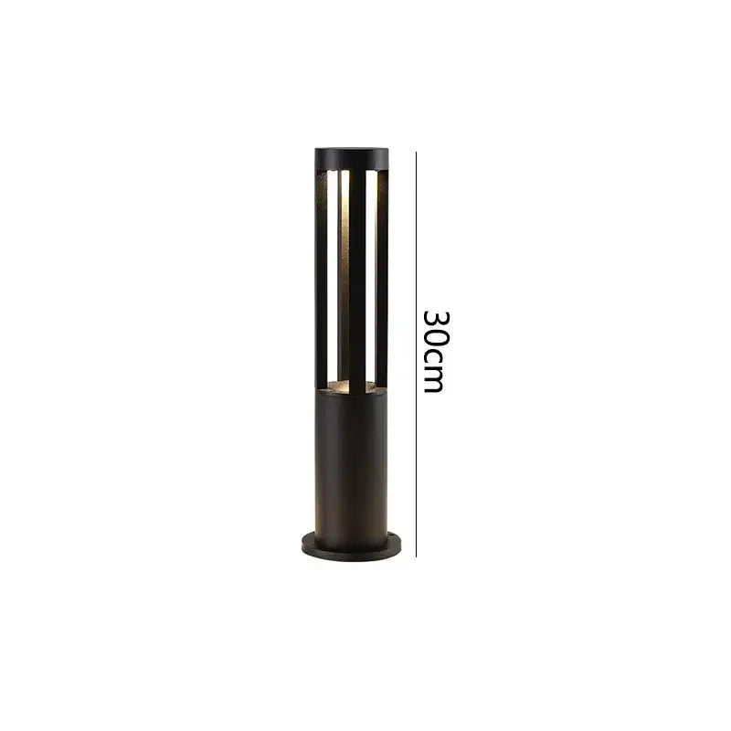 Black cylindrical aluminum led garden light with vertical slats 30cm height for outdoor landscape lamp use