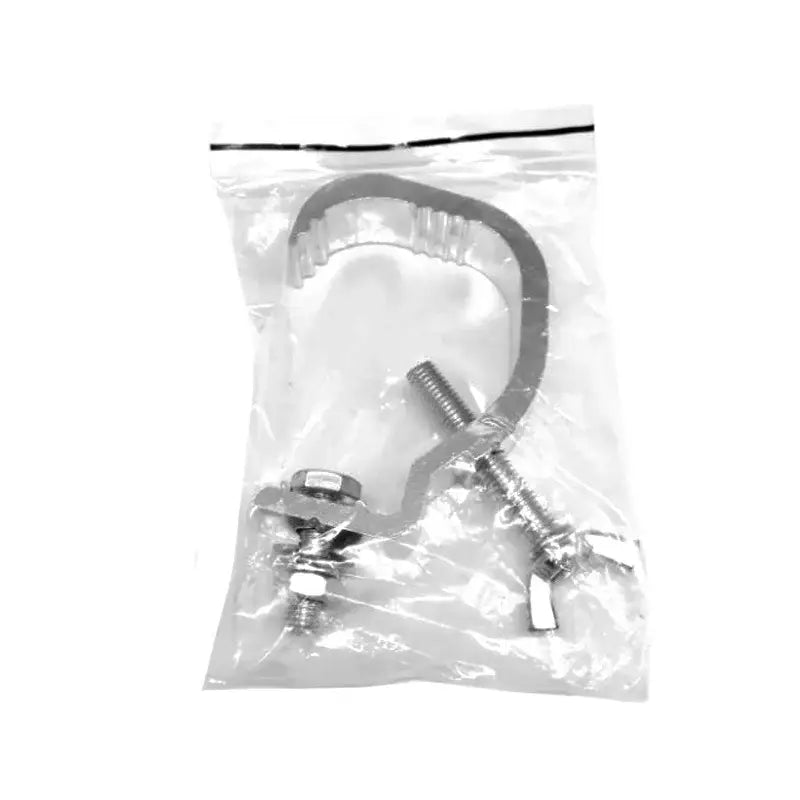 Silver aluminum c-clamp with threaded bolts and wing nuts in clear bag for decorbites led par hooks set of 10