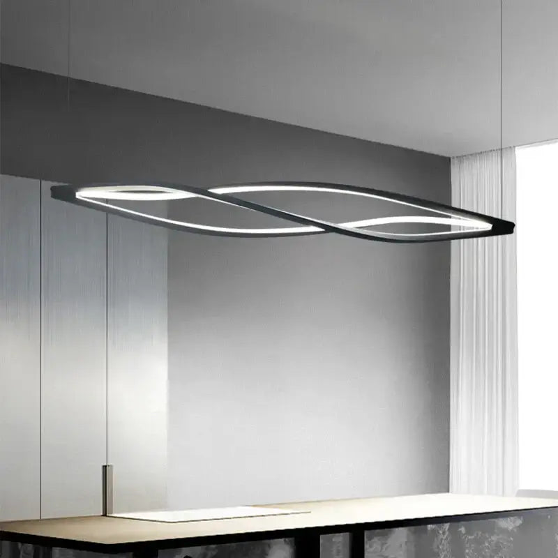 DecorBites™ aluminum led pendant lamp with sleek black oval design and glowing white led illumination for kitchen island lighting