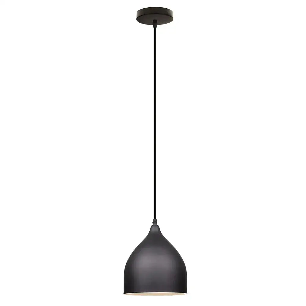 Black matte aluminum led pendant light with modern dome shade and slender cord for kitchen bedroom living room lighting