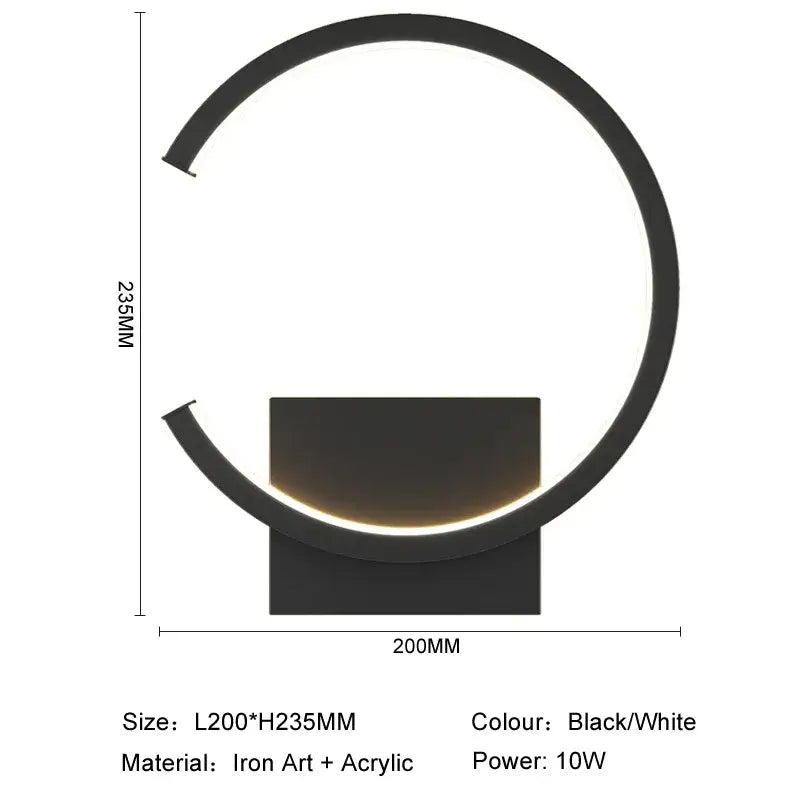 Decorbites™ black circular aluminum led wall lamp with iron art frame and acrylic diffuser for modern home lighting