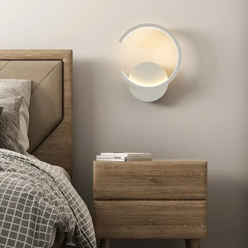 Modern white circular aluminum led wall lamp decorbites™ with minimalist design for bedroom living room stairs lighting
