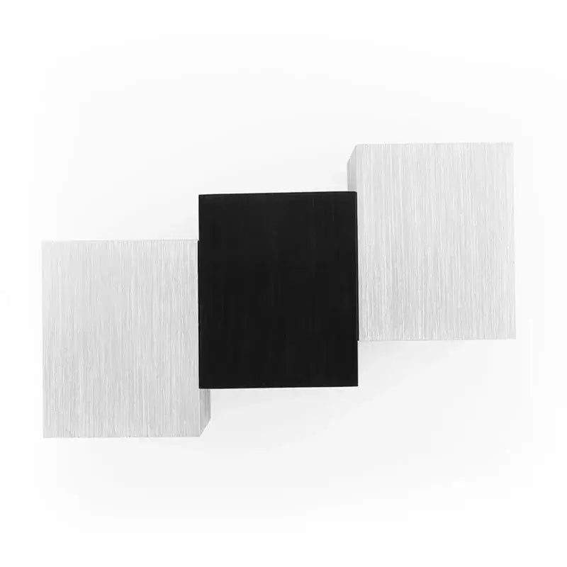 DecorBites aluminum led wall lamp with three stacked rectangular panels in brushed silver and matte black finishes