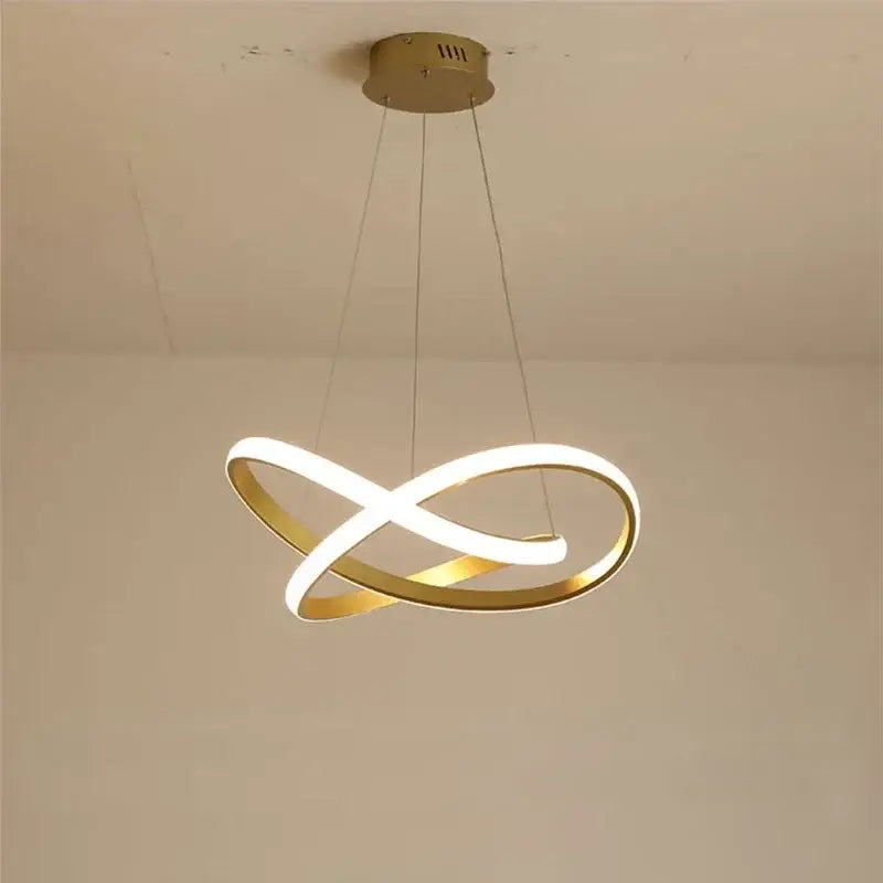 Modern decorbites™ aluminum line pendant light with sleek gold and white led infinity-shaped design for dining room