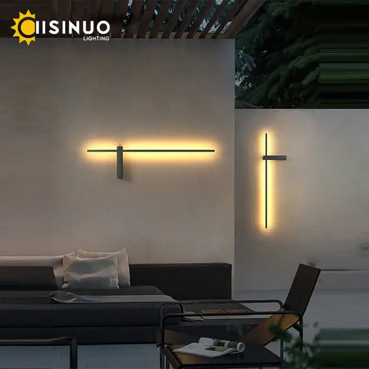 Modern minimalist decorbites™ aluminum outdoor wall sconce with sleek black frame and warm yellow led lighting for porch and patio