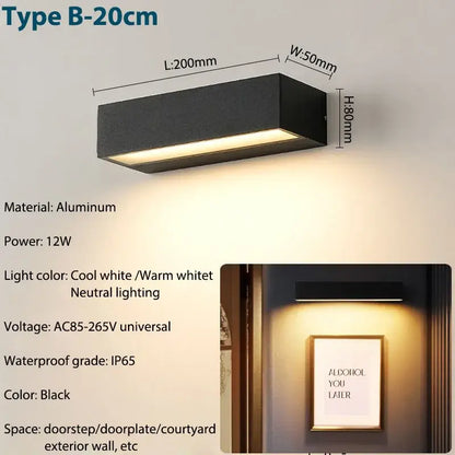 Decorbites aluminum outdoor wall sconces in black with sleek modern design and warm white illumination for exterior use