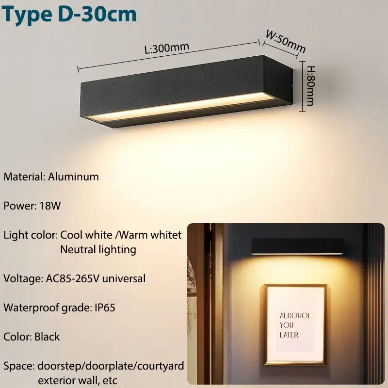 Black aluminum decorbites™ outdoor wall sconces with sleek rectangular design and 18w power for exterior use