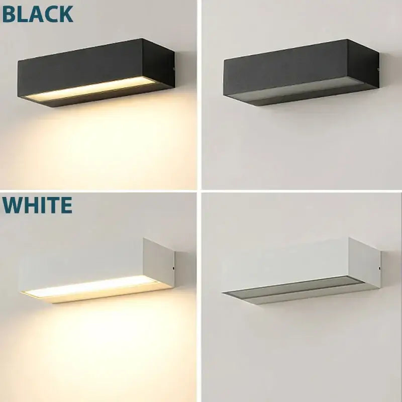 Modern rectangular decorbites aluminum outdoor wall sconces in black and white with integrated led lighting waterproof design