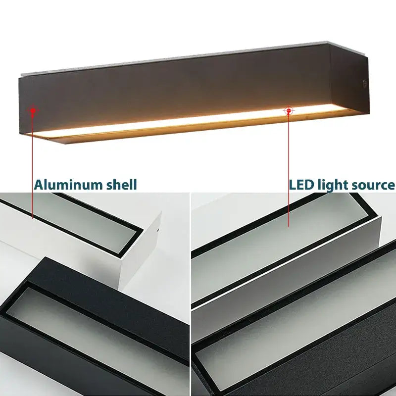 Black rectangular led outdoor wall sconce with aluminum shell and modern design by DecorBites™
