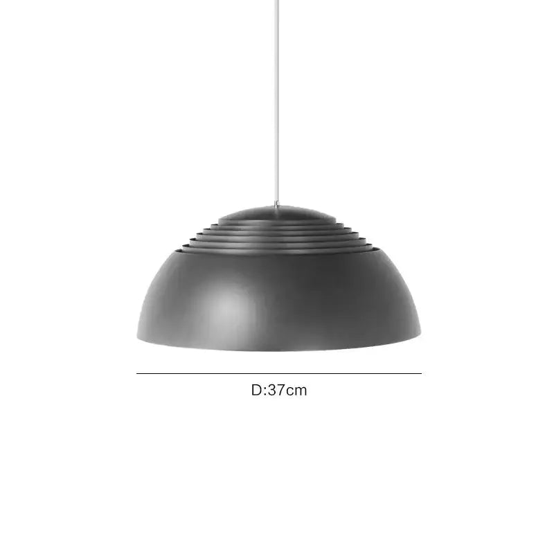 Matte black decorbites aluminum pendant lamp with dome shape and concentric ridges for dining room or kitchen island