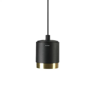 Black cylindrical decorbites aluminum pendant light with brass base matte finish and aisilan engraving for living room use