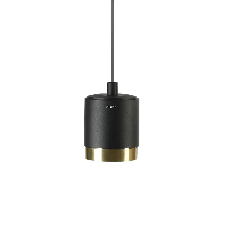 Black cylindrical decorbites aluminum pendant light with brass base matte finish and aisilan engraving for living room use