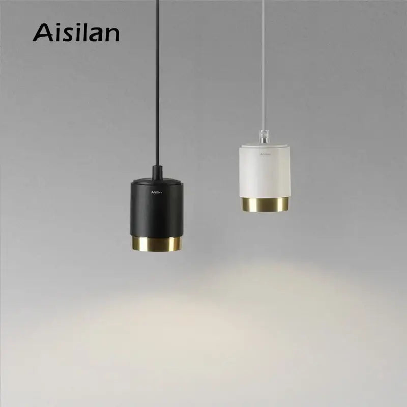 Modern decorbites aluminum pendant light in black and white with gold accents featuring adjustable length for living room