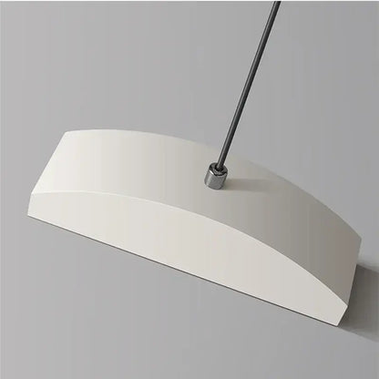 A sleek white decorbites aluminum pendant light chandelier with curved design and metallic suspension rod for dining room